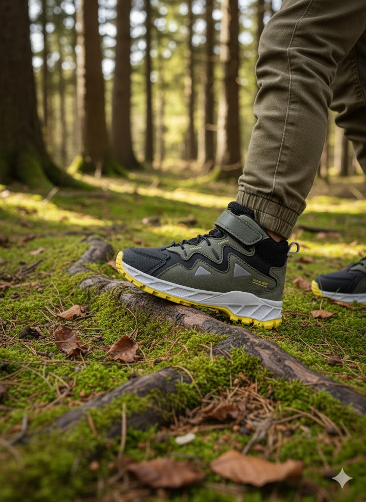 Trekfo Erkek Trekking Cırtlı-Lastikli Çocuk Botu Haki Gri 31-35