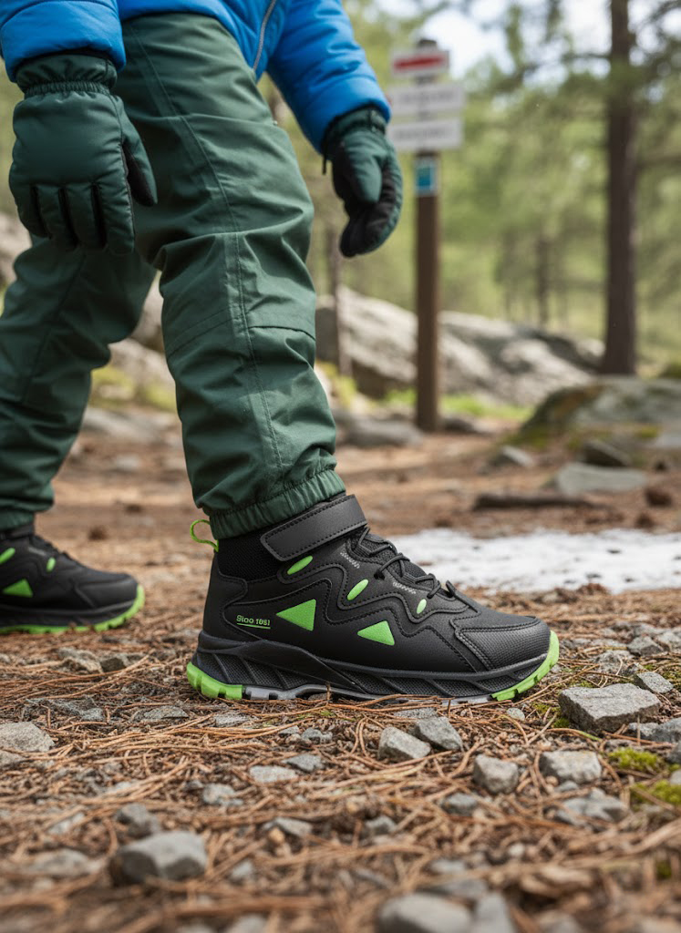 Trekfo Erkek Trekking Cırtlı-Lastikli Çocuk Botu Siyah Yeşil 31-35